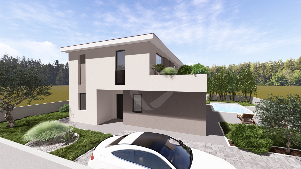 Gradbeno zemljišče s projektom – 573 m², družinska hiša 198 m² s bazenom in vrtom