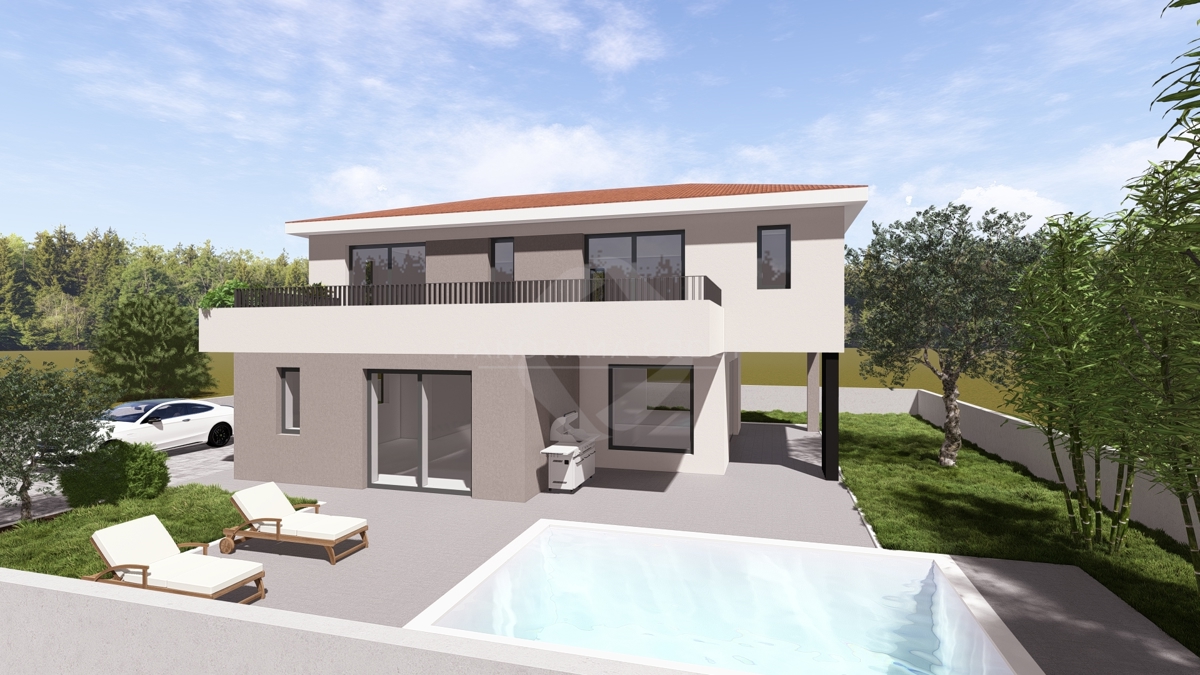 Gradbeno zemljišče s projektom – 573 m², družinska hiša 198 m² s bazenom in vrtom