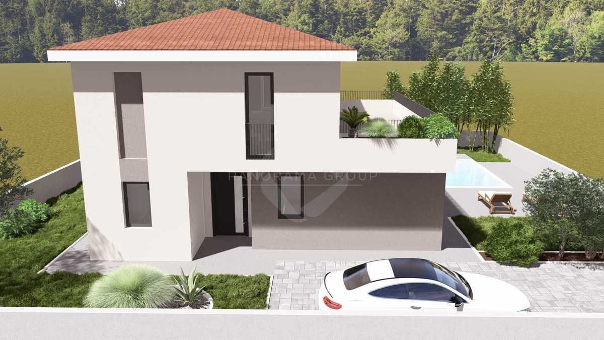 Gradbeno zemljišče s projektom – 573 m², družinska hiša 198 m² s bazenom in vrtom