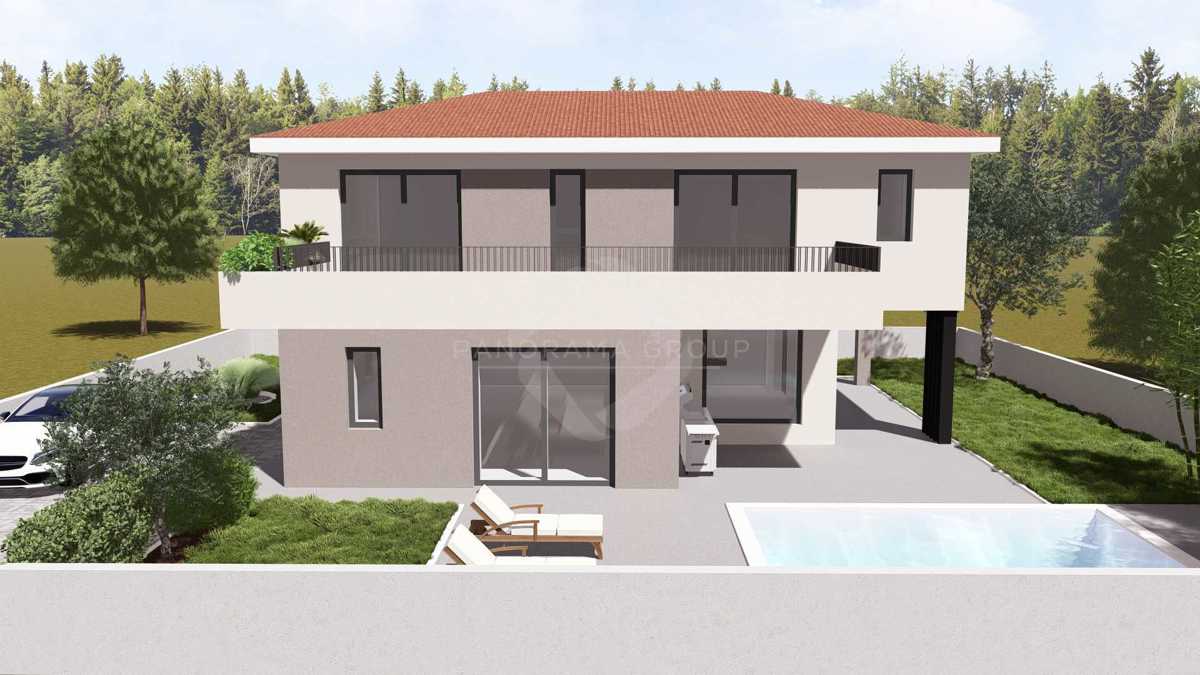 Gradbeno zemljišče s projektom – 573 m², družinska hiša 198 m² s bazenom in vrtom