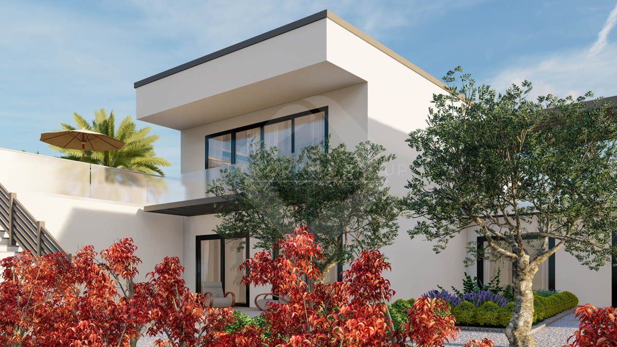 Moderen dvojček  z bazenom in pogledom na morje – Brzac