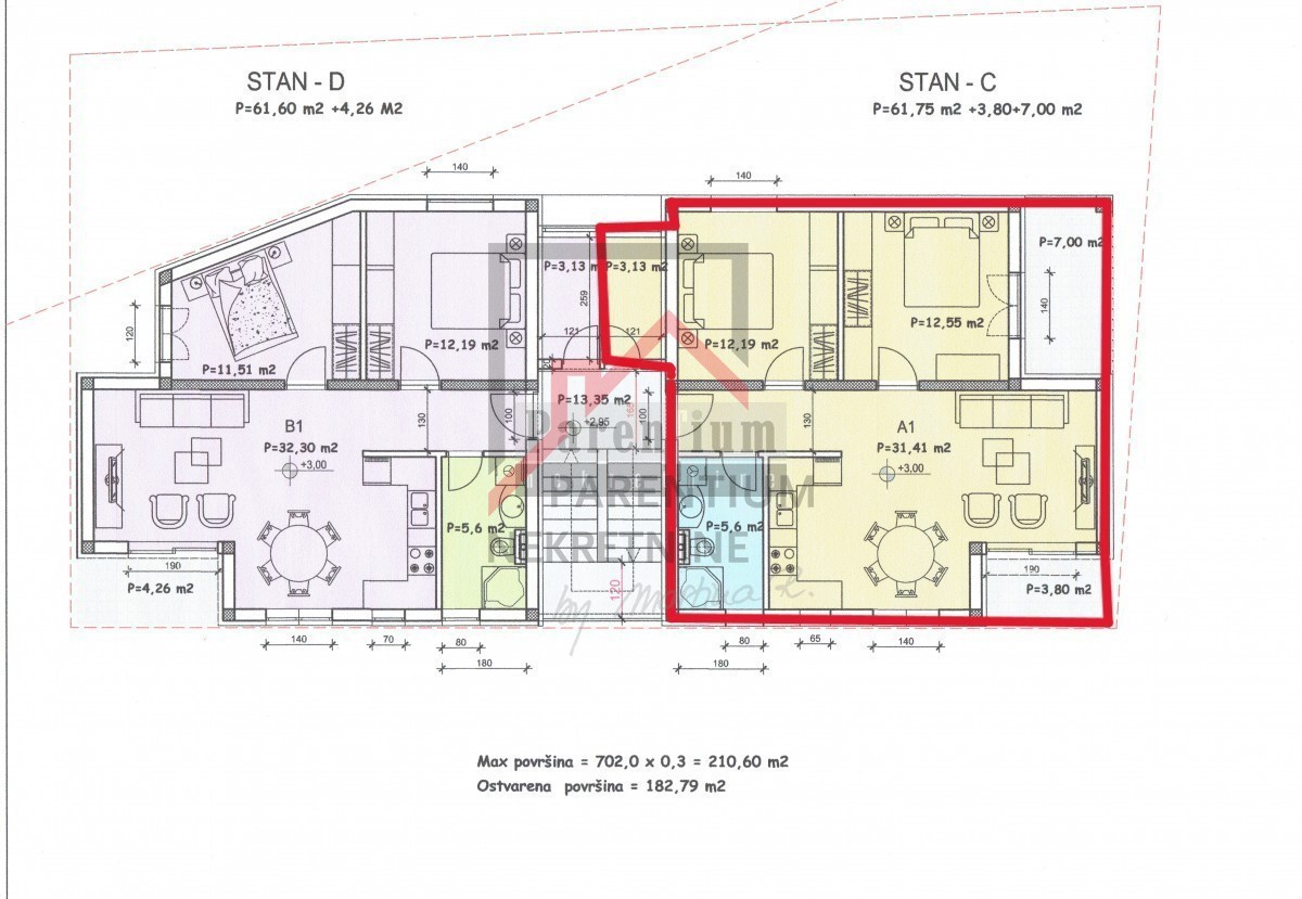 Apartma v prvem nadstropju 76m2