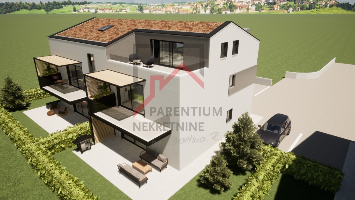 Istra, Poreč – Novogradnja z razgledom, prvo nadstropje, moderno stanovanje z 2 spalnicama in dvema terasama