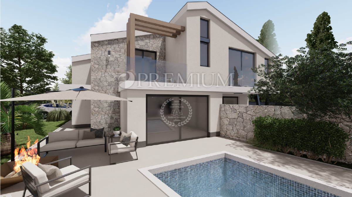 Malinska, hiša z bazenom na robu gradbene cone!