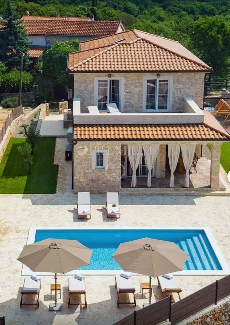 Dobrinj, environs - nouvelle maison individuelle en pierre avec piscine !