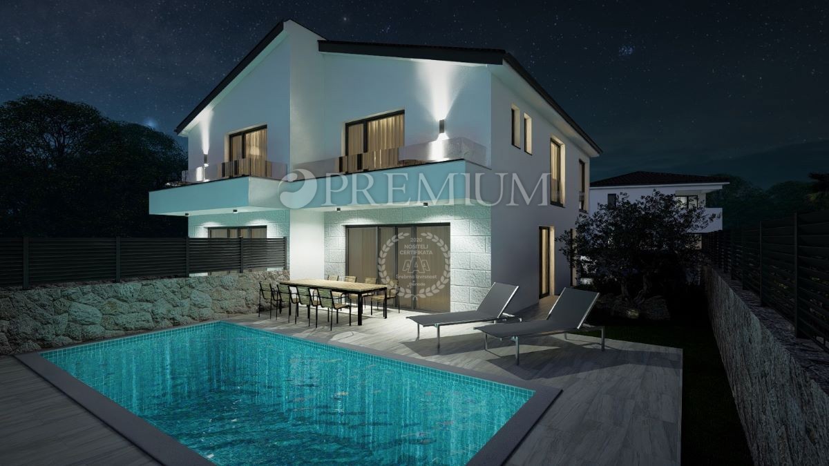 Malinska, nova hiša 100 m², s pogledom na morje in bazenom 