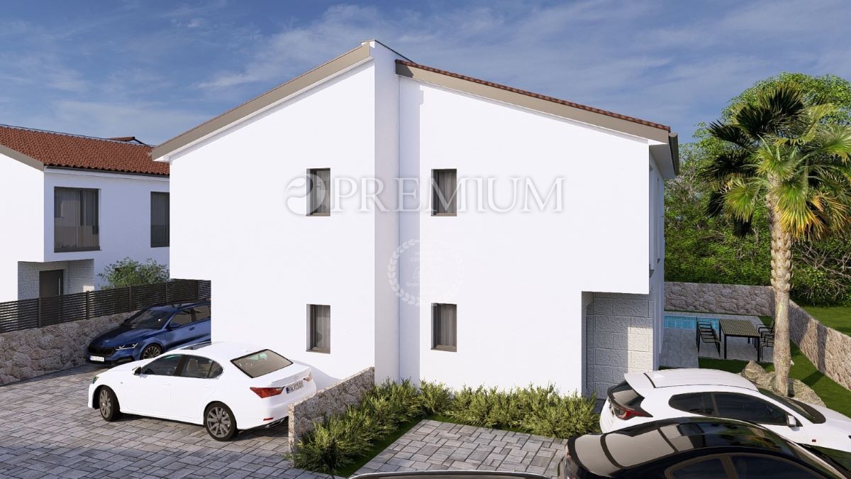 Malinska, nova hiša 100 m², s pogledom na morje in bazenom 