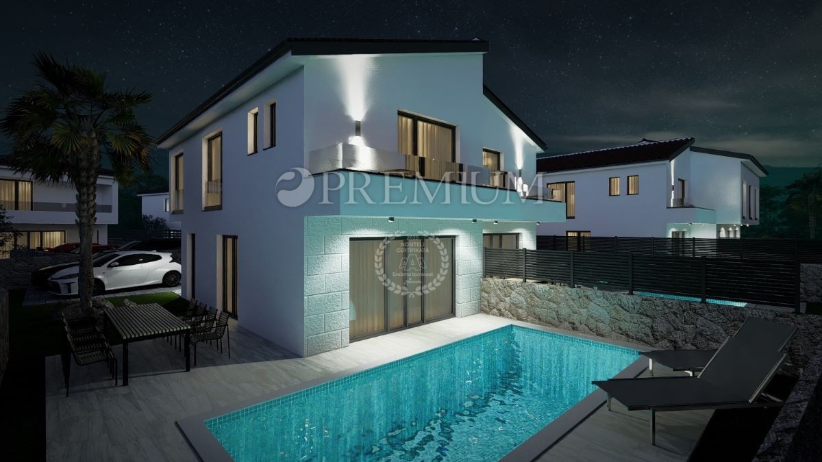 Malinska, nova hiša 100 m², s pogledom na morje in bazenom 