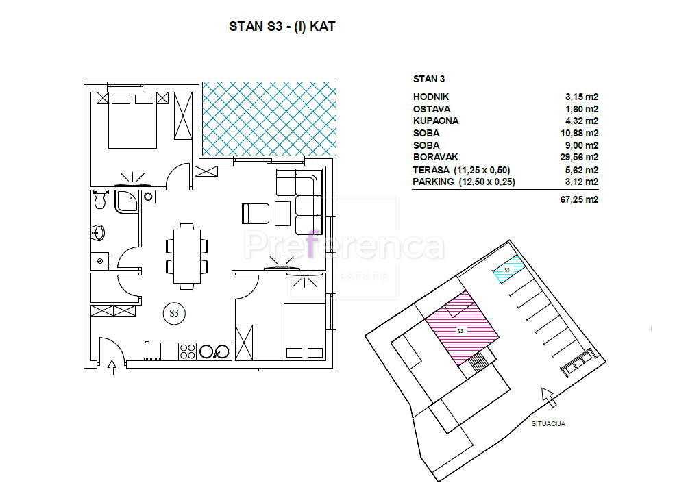 Pag - dvosobni apartma - PRVO NADSTROPJE