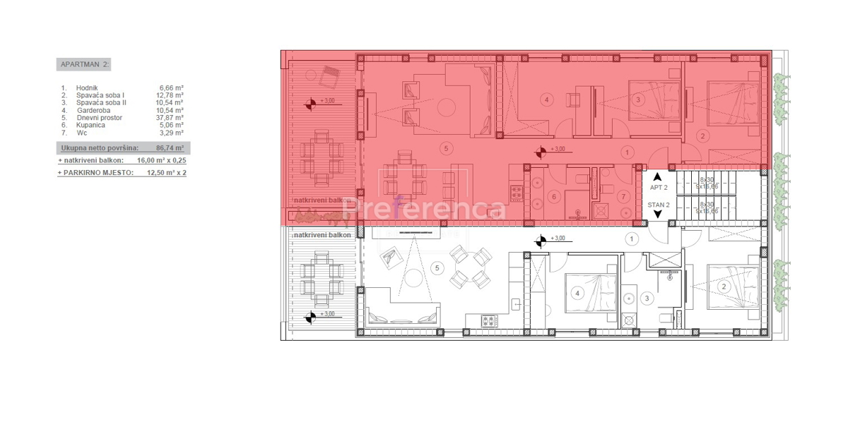 Novalja - trisobno stanovanje v prvem nadstropju