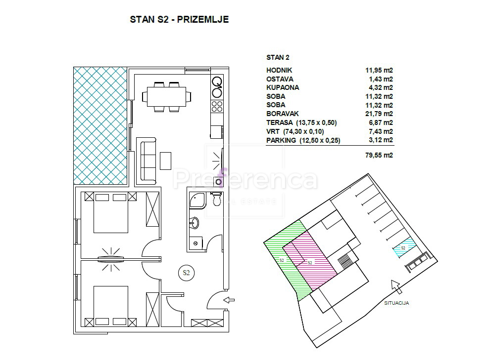 Pag - dvosobni apartma v pritličju - prostoren vrt
