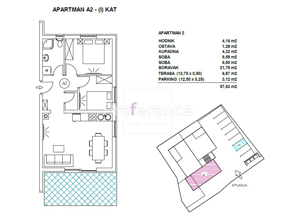 Pag - dvosobni apartma - PRVO NADSTROPJE