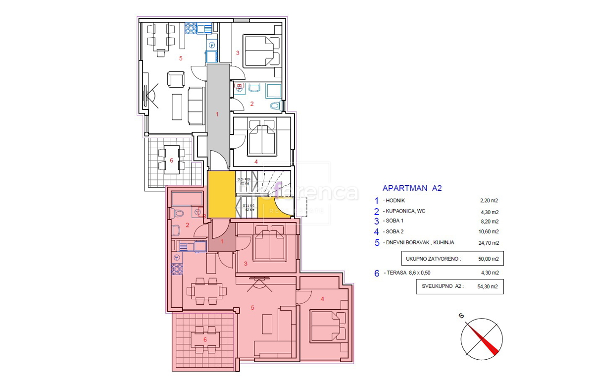 Novalja - dvosobno stanovanje v prvem nadstropju - DRUGI VRSTNI RED OD MORA