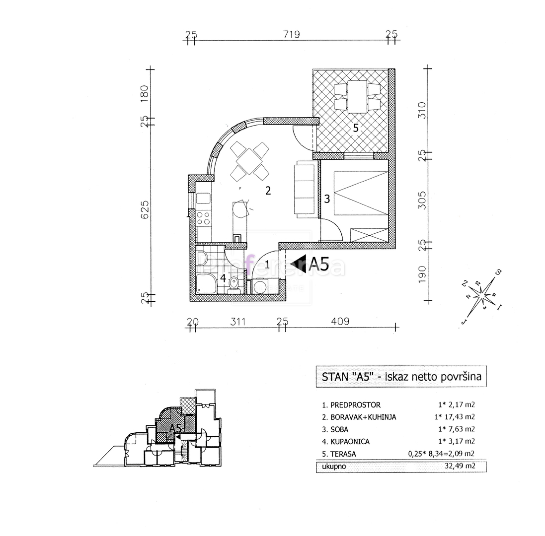 Stara Novalja - enosobno stanovanje v prvem redu ob morju