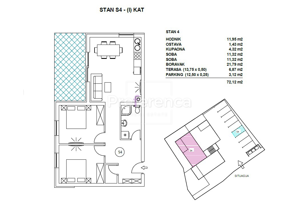 Pag - dvosobni apartma - PRVO NADSTROPJE