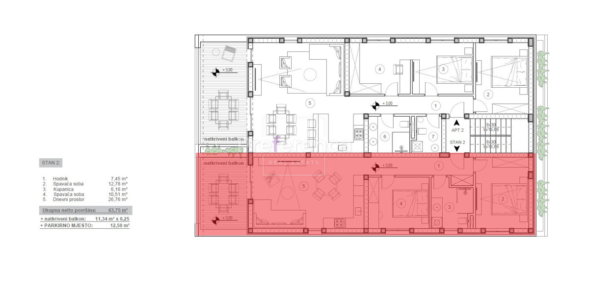Novalja - dvosobno stanovanje v drugem nadstropju
