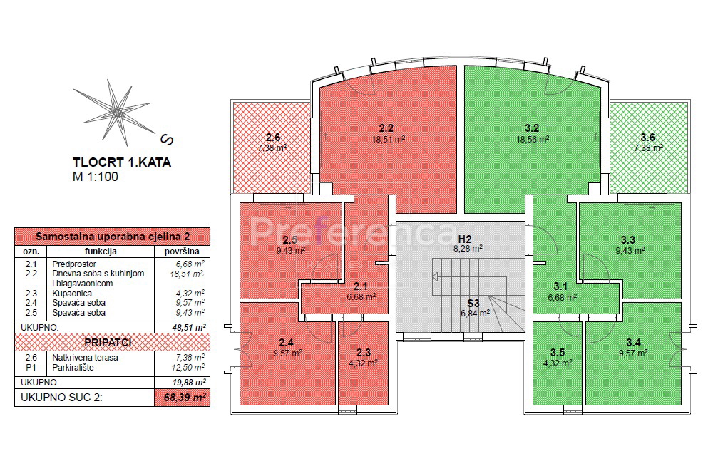 Novalja - dvosobno stanovanje v prvem nadstropju