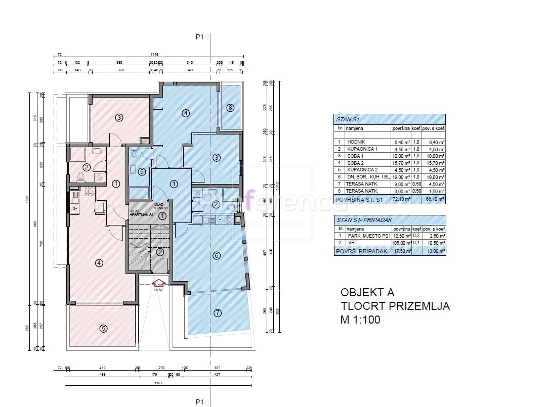 Novalja - dvosobni apartma z vrtom