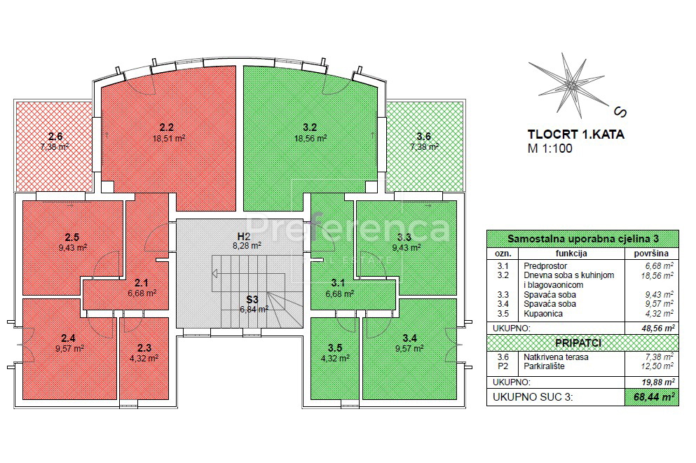 Novalja, mirna lokacija – dvosobno stanovanje v 1. nadstropju