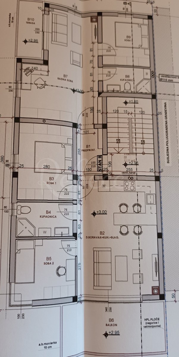 Penthouse pogled na morje, 3 spalnice, 2. nadstropje, 96 m2, parkirišče, Medulin, NOVO ​