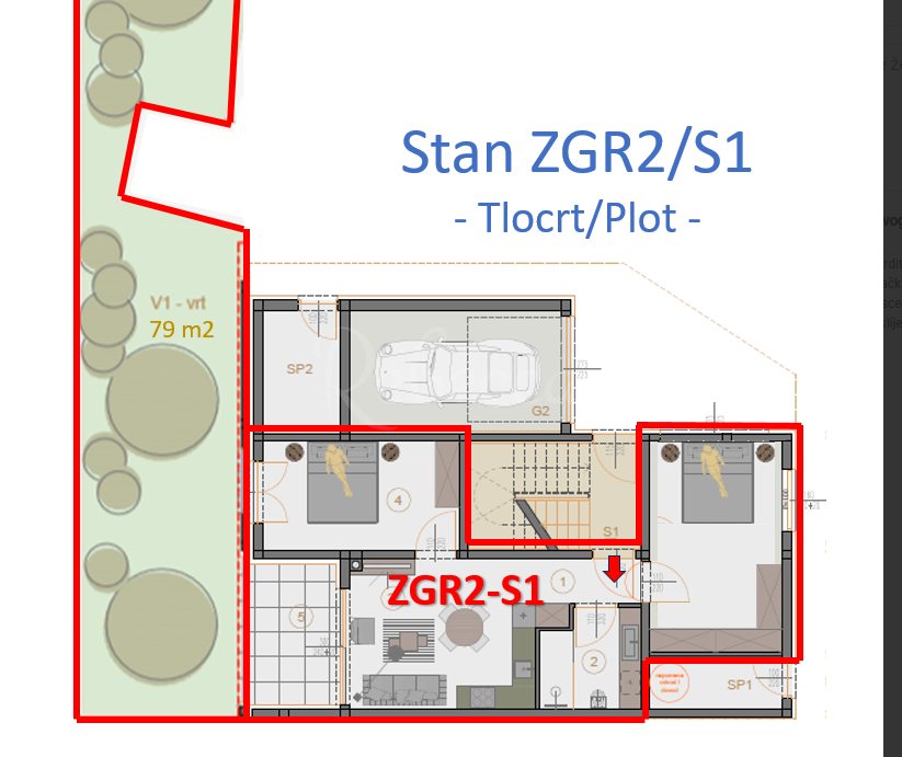 Stanovanje z vrtom, 69 m2, dve sobi, parkirišče, Veli Vrh, NOVO