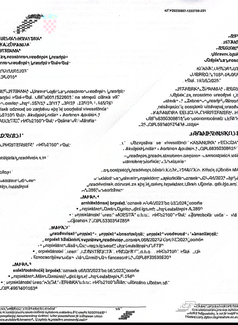 Peruški, gradbeno zemljišče z gradbenim dovoljenjem za tri hiše v nizu, pogled na morje