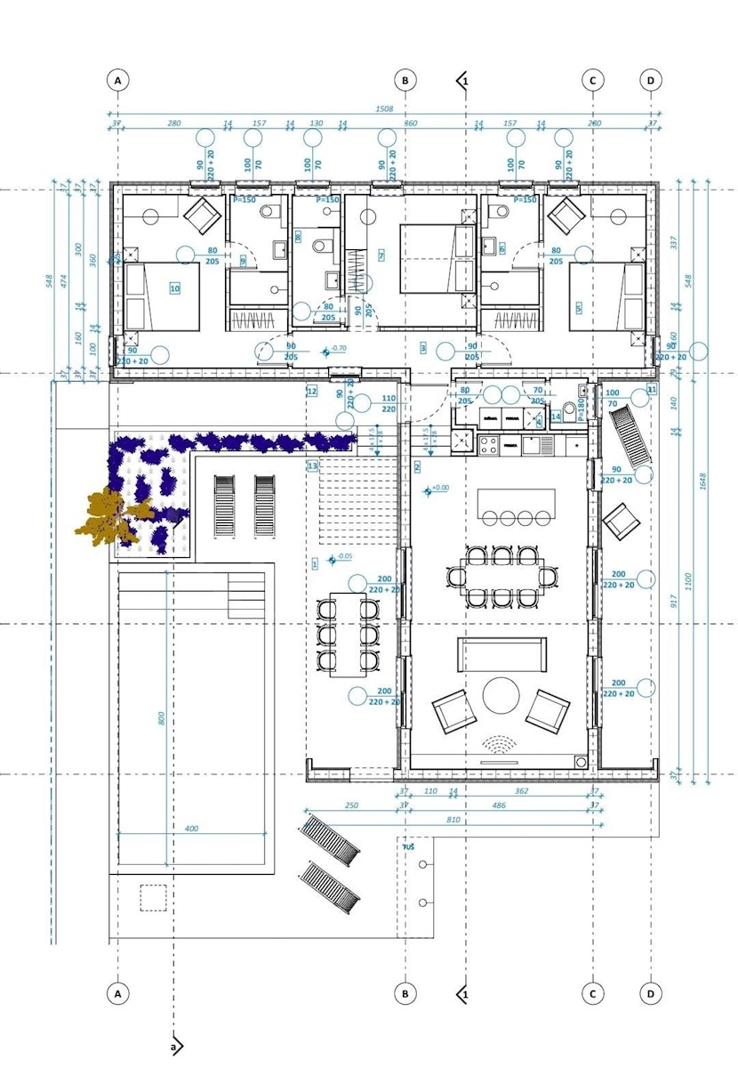 Moderna enonadstropna hiša, 145m2, bazen, blizu Labina