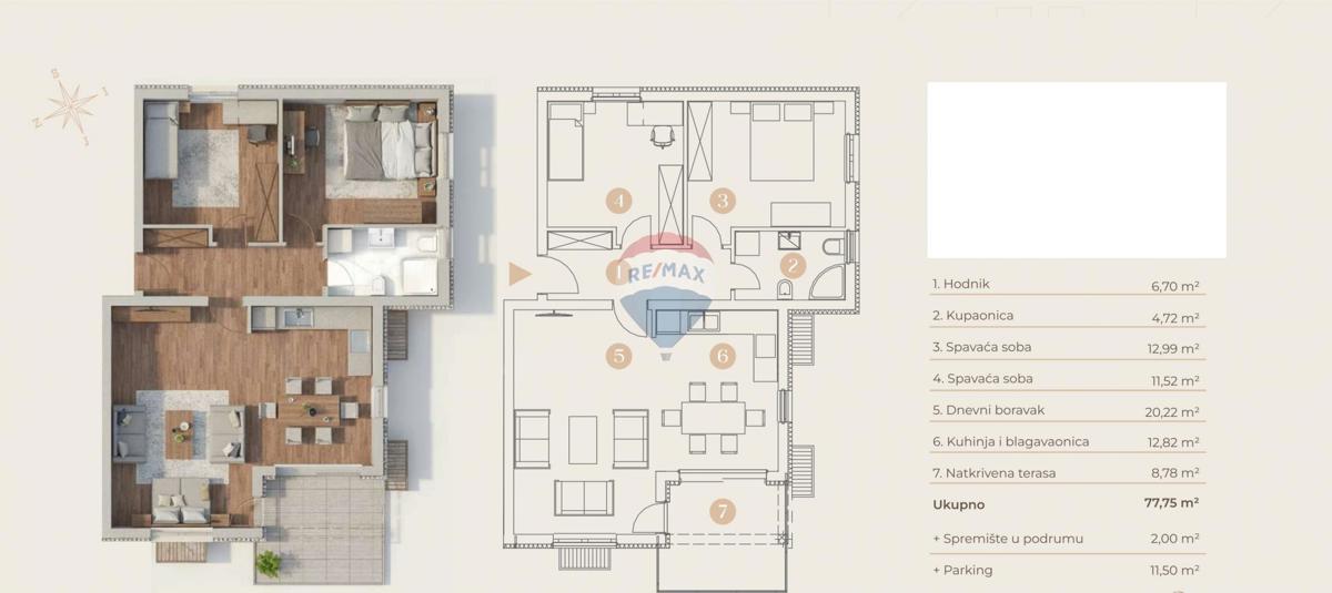 Stanovanje/Apartma Saršoni, Viškovo, 77,75m2