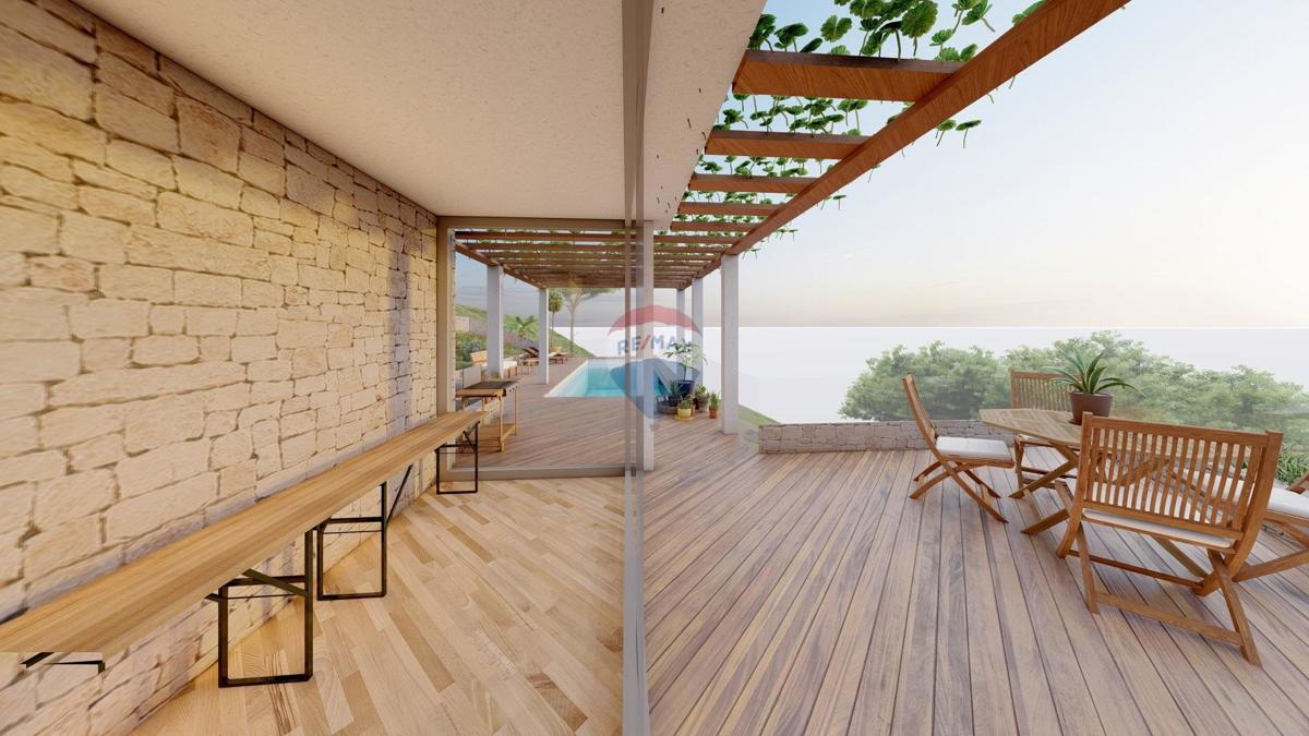 ISTRA, PLOMIN - Gradbeno zemljišče s projektom in pogledom na morje