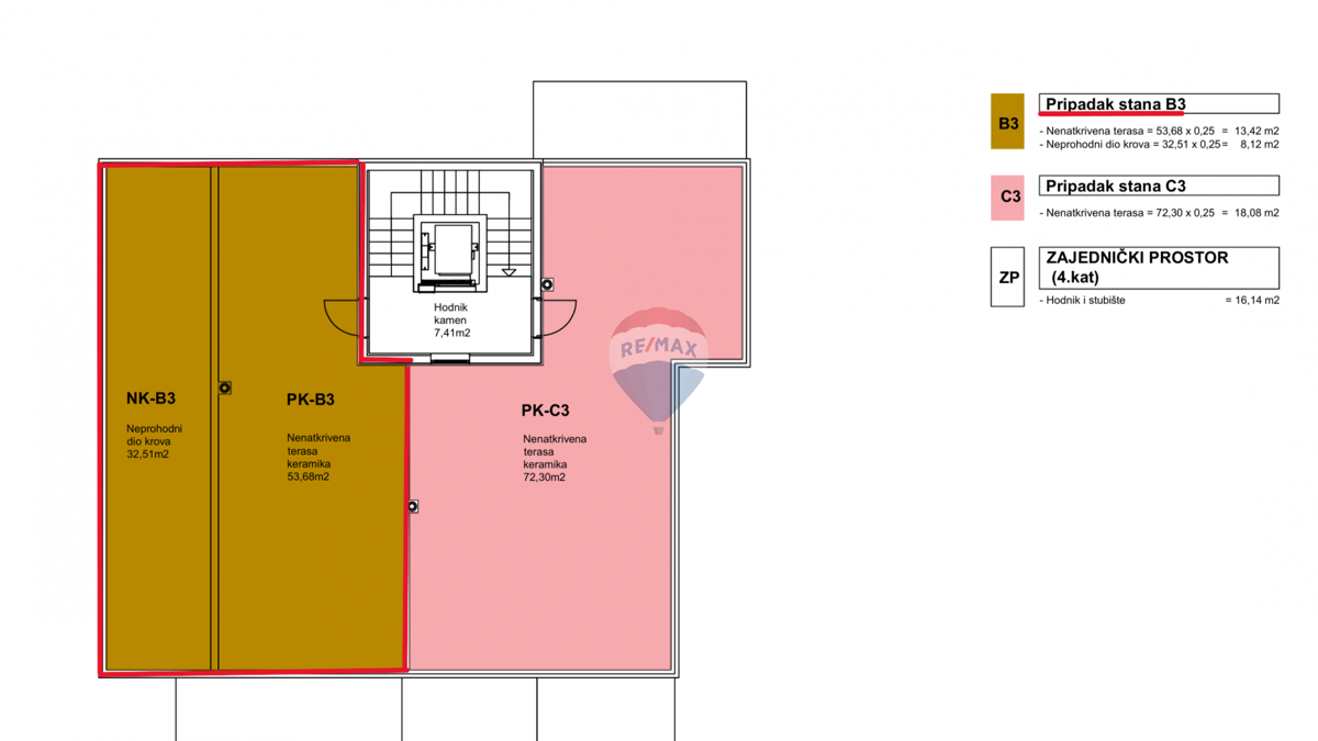 Trisobno stanovanje s strešno teraso v novogradnji