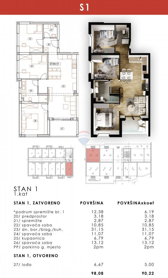 Stanovanje/Apartma Rešetari, Kastav, 86,27m2