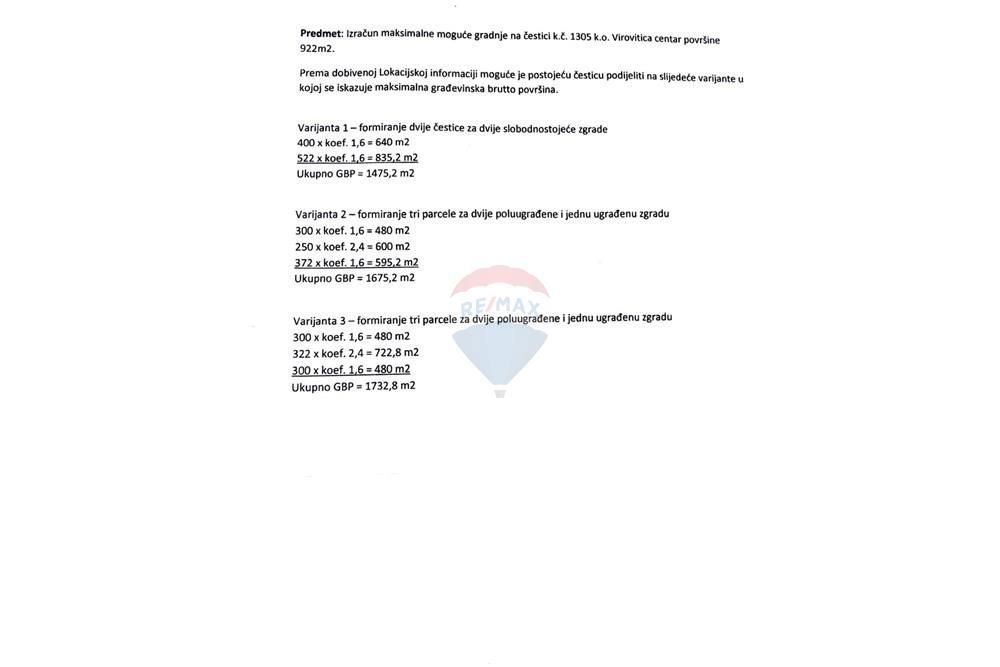 Zemljišče Centar, Virovitica, 922m2