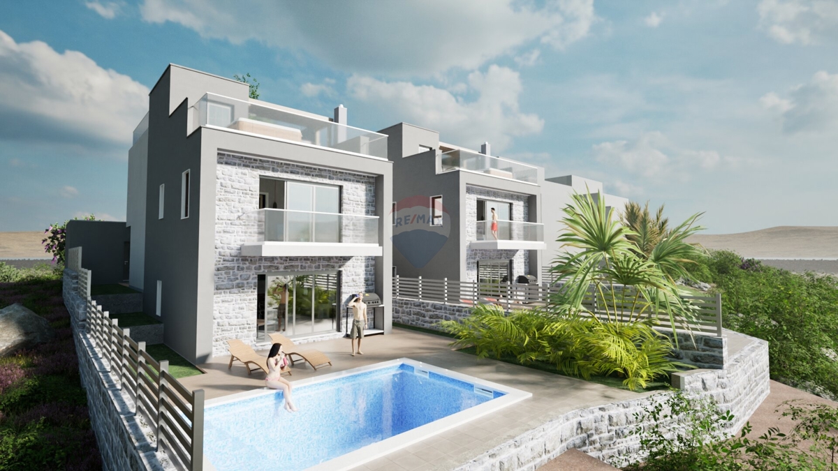 Ekskluzivni projekt! Moderna vila s strešno teraso in bazenom, Primoštenu