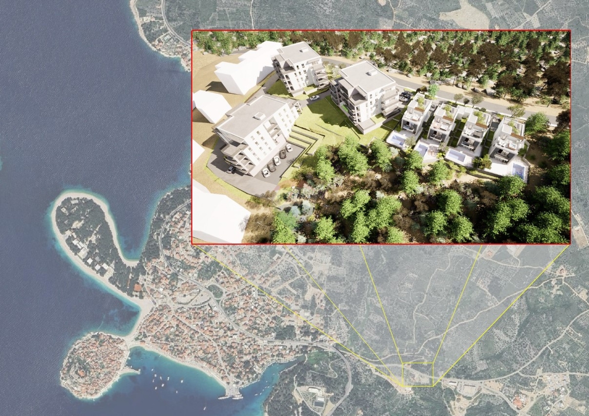 Ekskluzivni projekt! Moderna vila s strešno teraso in bazenom, Primoštenu