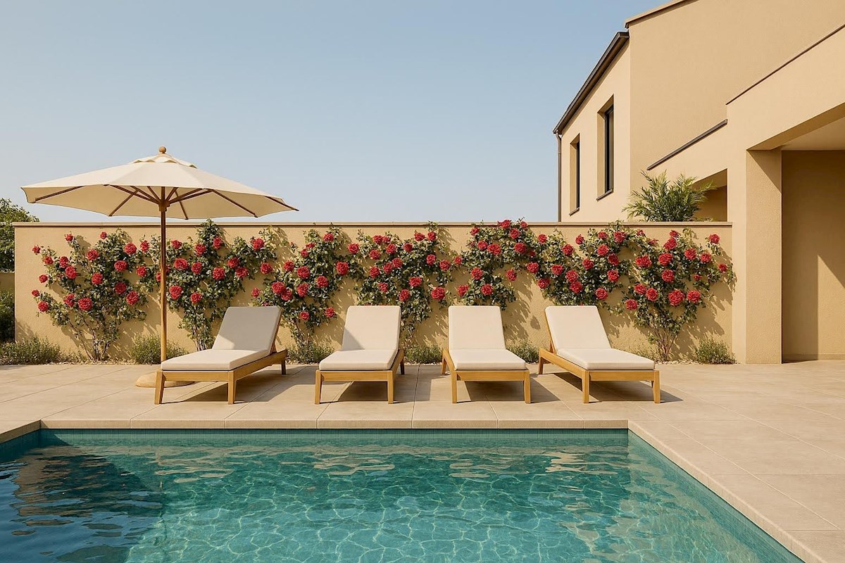 Moderna hiša z bazenom, savno in pogledom na morje