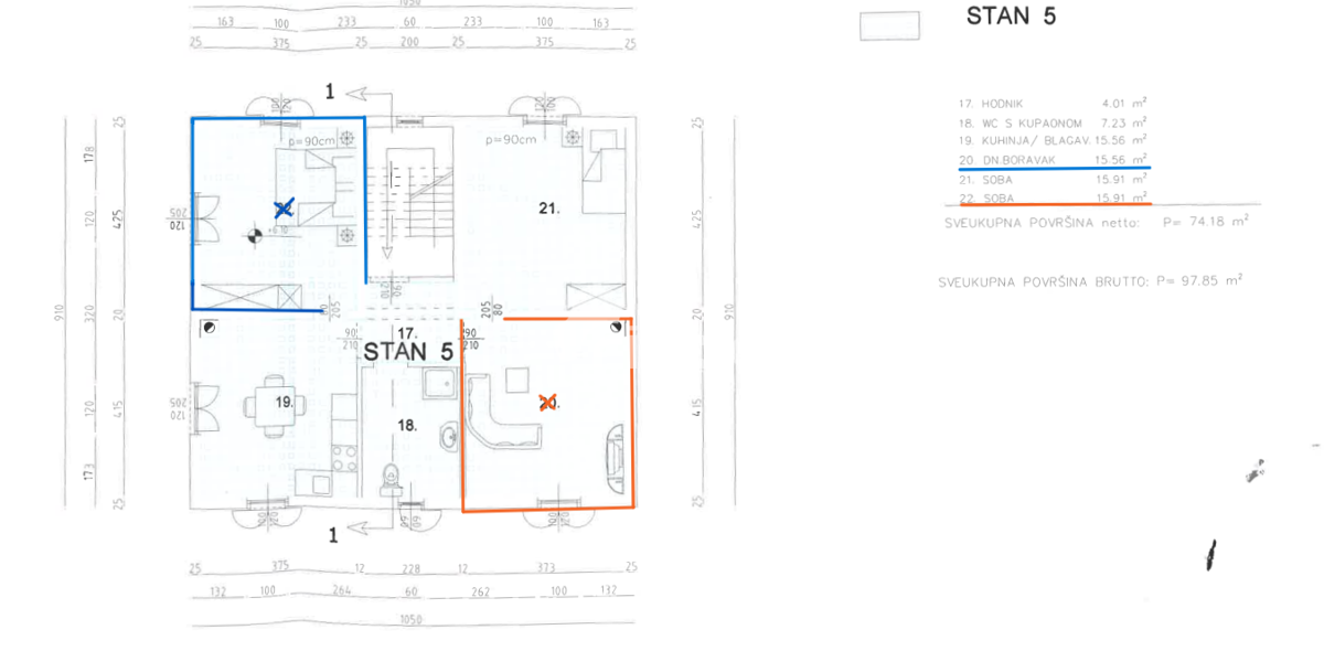 Stanovanje z veliko teraso in poslovnim prostorom - Putini - 75 m2 + 25 m2 + (25 m2)
