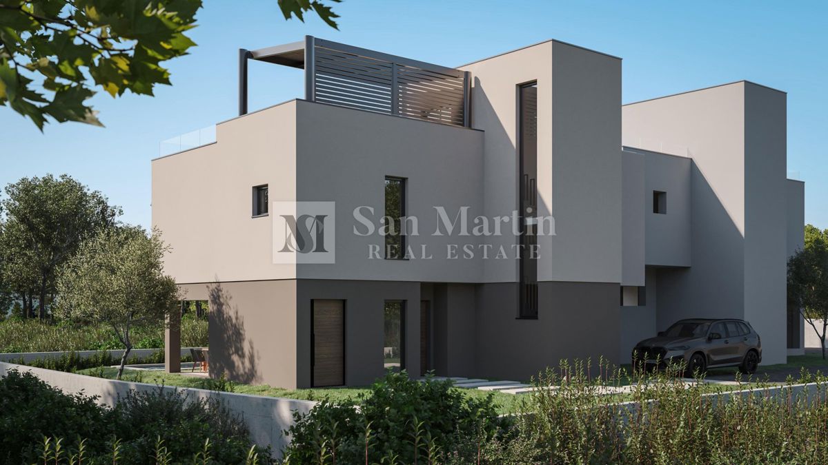 Medulin – Moderna hiša s strešno teraso v bližini morja