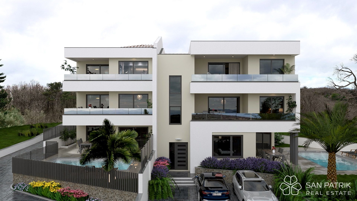 Eleganten apartma z bazenom in pogledom na morje – Vrbnik, otok Krk