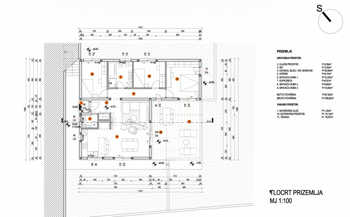 Moderna pritlična hiša (142 m2) z velikim vrtom, 5 min od Šibenika