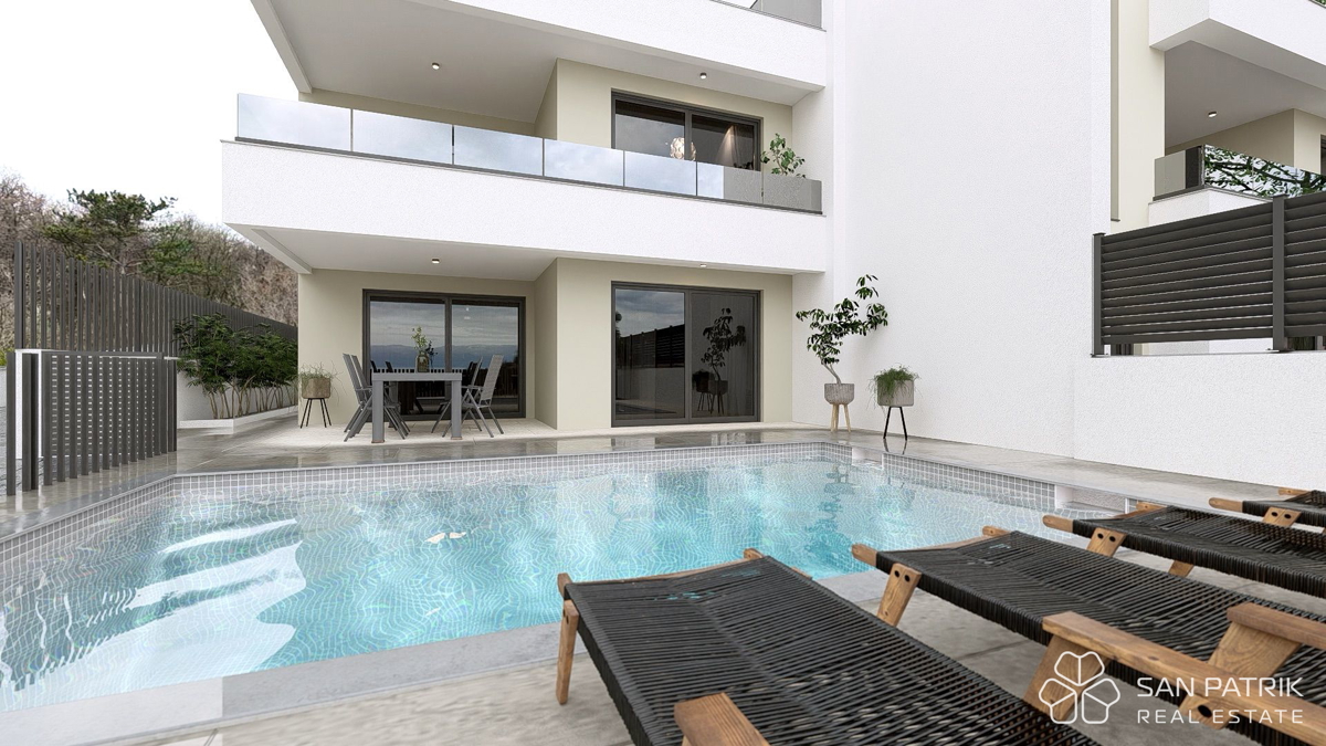 Eleganten apartma z bazenom in pogledom na morje – Vrbnik, otok Krk