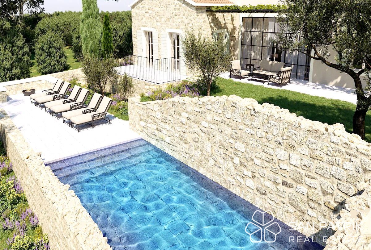 Luksuzna kamnita vila (270 m2) v osrčju Istre, pogled na morje in bazen