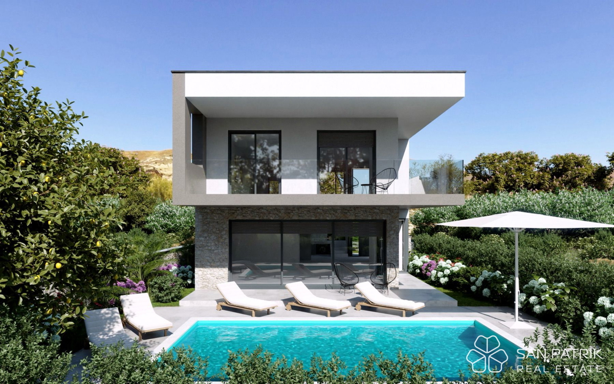 Murter, prvi red ob morju – vila z bazenom in panoramskim razgledom