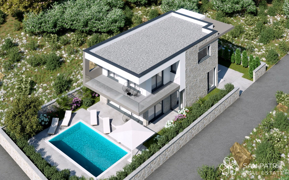 Murter, prvi red ob morju – vila z bazenom in panoramskim razgledom