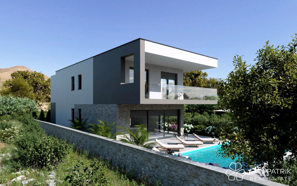 Murter, prvi red ob morju – vila z bazenom in panoramskim razgledom