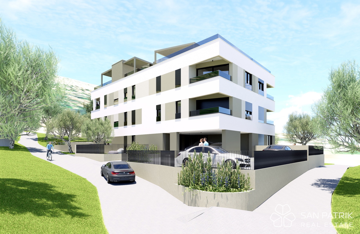 Novogradnja z razgledom na morje, 250 m od plaže, Podstrana