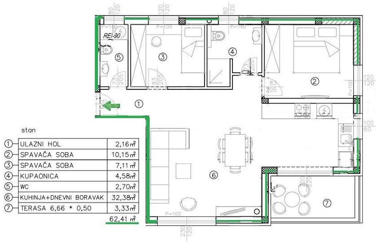 Poreč - stanovanje v izgradnji 62 m2, prvo nadstropje, 2 parkirni mesti, DVIGALO