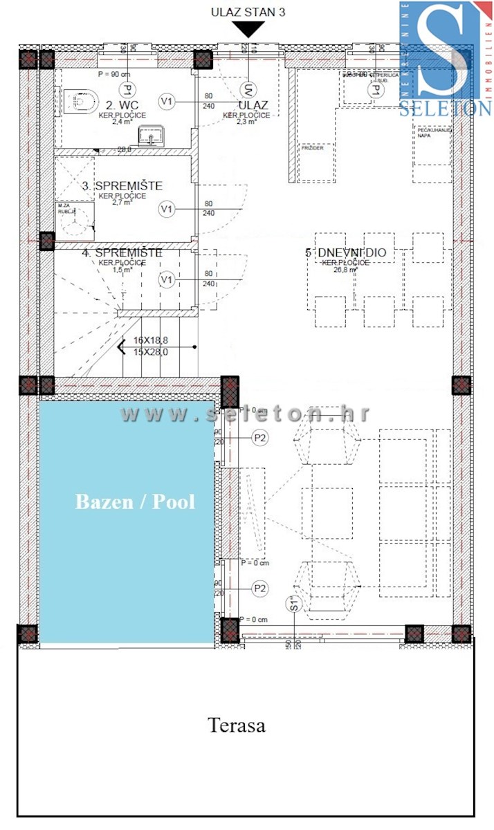 Vrstna hiša velikosti 114 m2 z bazenom