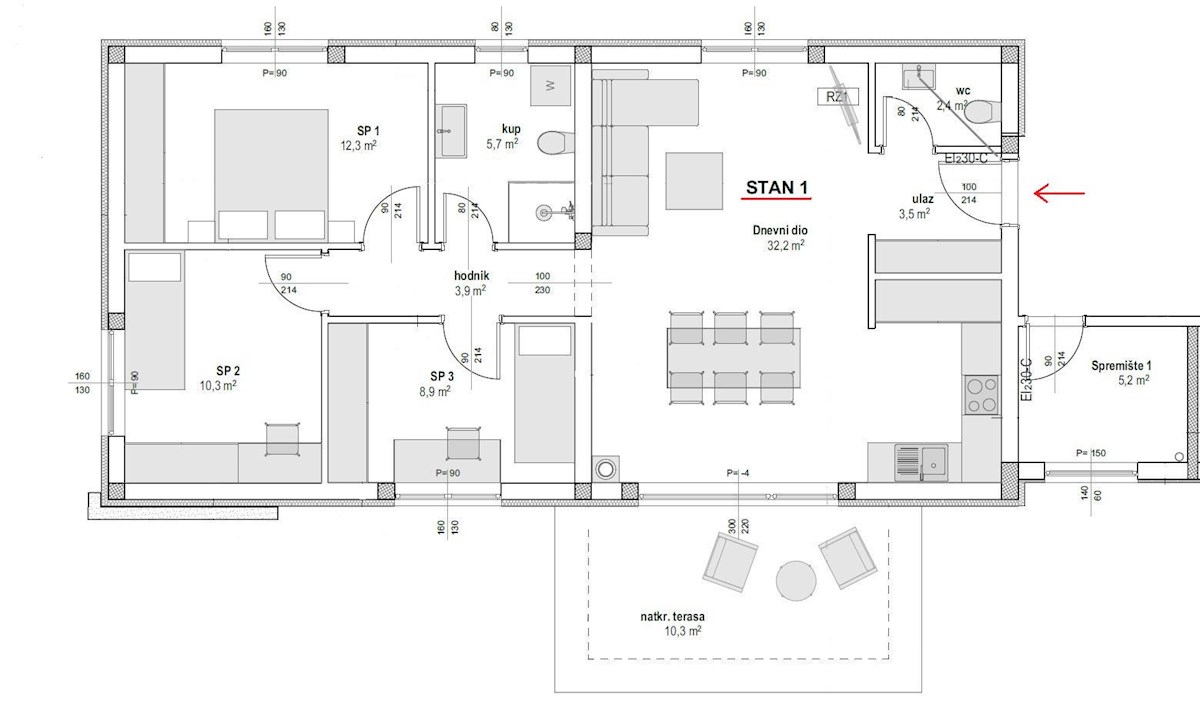 Novo stanovanje v okolici Poreča 94 m2 z vrtom od 146 m2