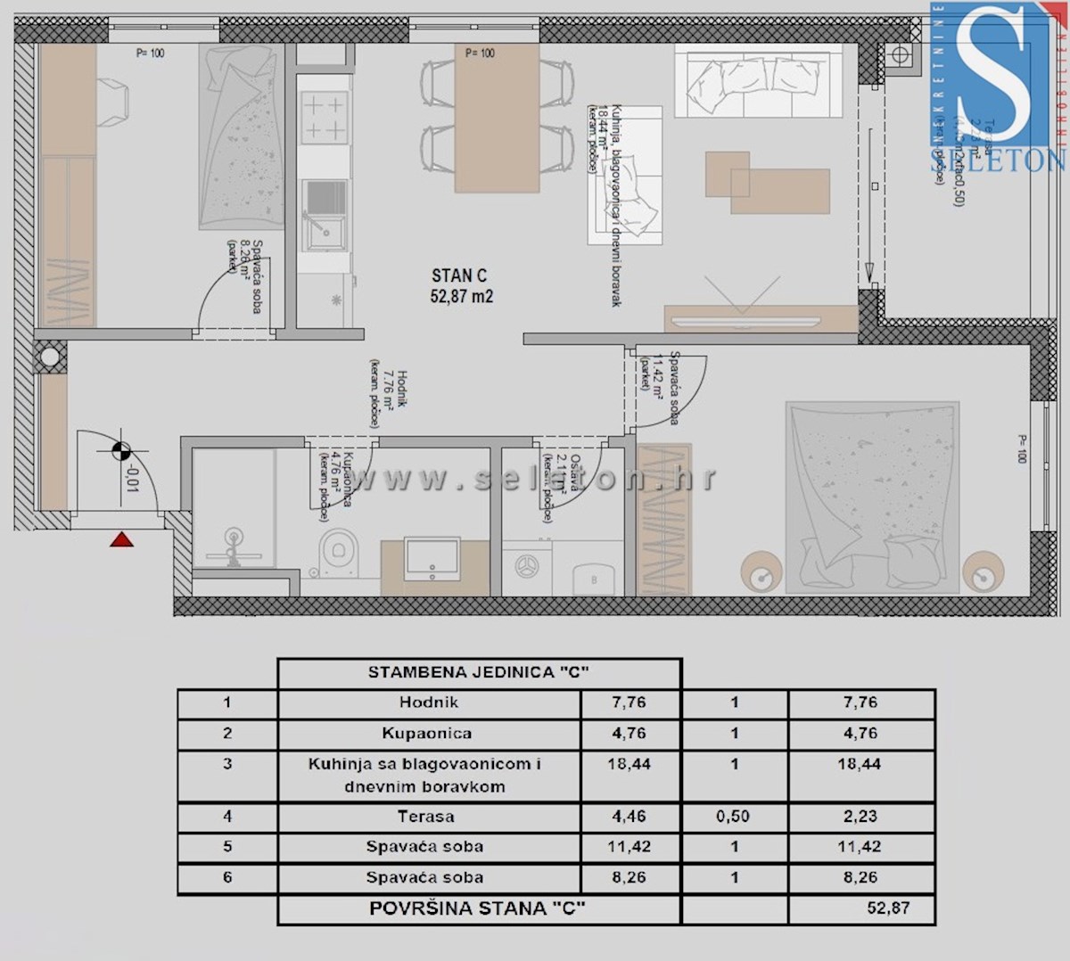 Istra, Poreč, stanovanje 53 m2 v moderni novogradnji, 2 spalnici