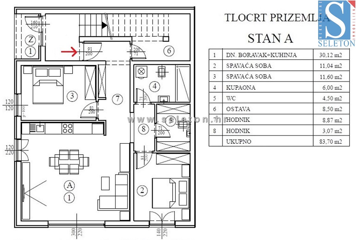 Poreč, stanovanje v gradnji 84 m2 + tarasa 15 m2, vrt ca 100 m2, 800 m od morja / 1 km do centra